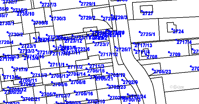 Parcela st. 2717/12 v KÚ Jundrov, Katastrální mapa