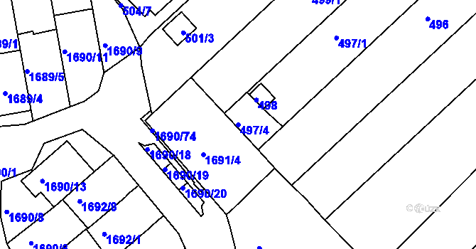 Parcela st. 497/4 v KÚ Jundrov, Katastrální mapa