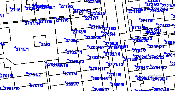 Parcela st. 2702/19 v KÚ Jundrov, Katastrální mapa