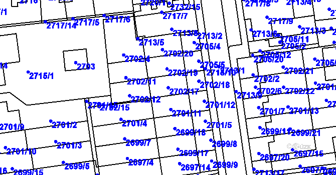 Parcela st. 2702/17 v KÚ Jundrov, Katastrální mapa