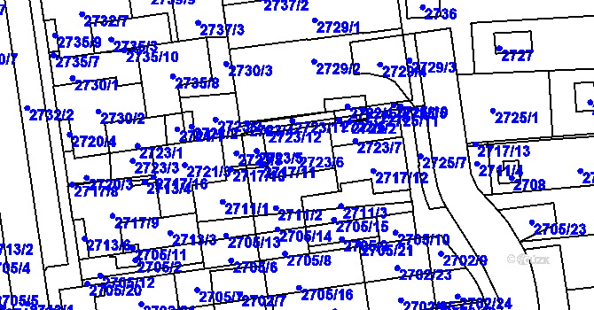 Parcela st. 2723/6 v KÚ Jundrov, Katastrální mapa