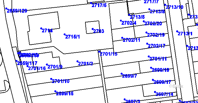 Parcela st. 2701/15 v KÚ Jundrov, Katastrální mapa