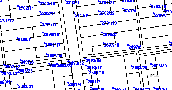 Parcela st. 2697/20 v KÚ Jundrov, Katastrální mapa