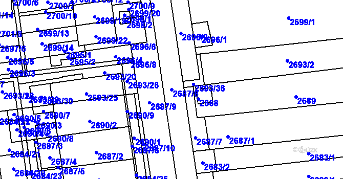 Parcela st. 2687/8 v KÚ Jundrov, Katastrální mapa