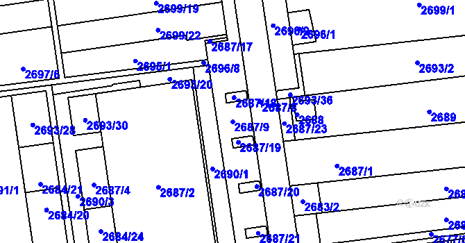 Parcela st. 2687/9 v KÚ Jundrov, Katastrální mapa