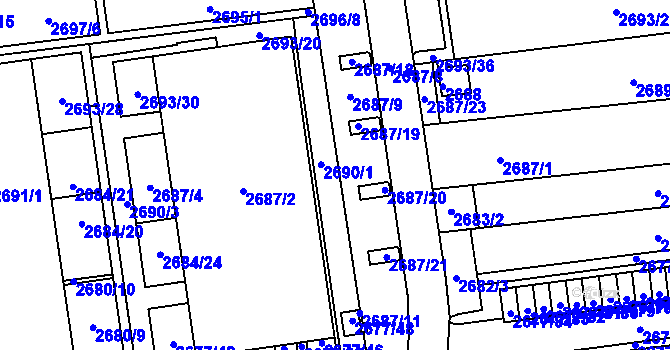 Parcela st. 2687/10 v KÚ Jundrov, Katastrální mapa
