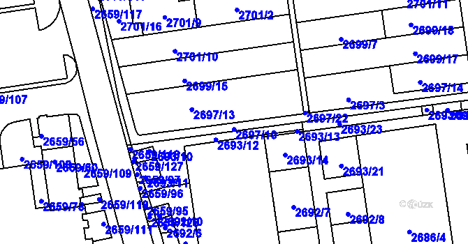 Parcela st. 2697/18 v KÚ Jundrov, Katastrální mapa