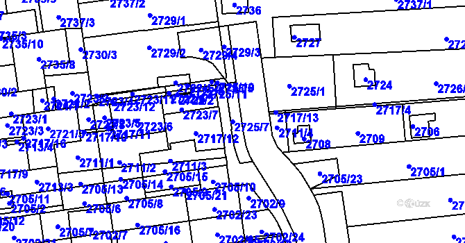 Parcela st. 2725/7 v KÚ Jundrov, Katastrální mapa