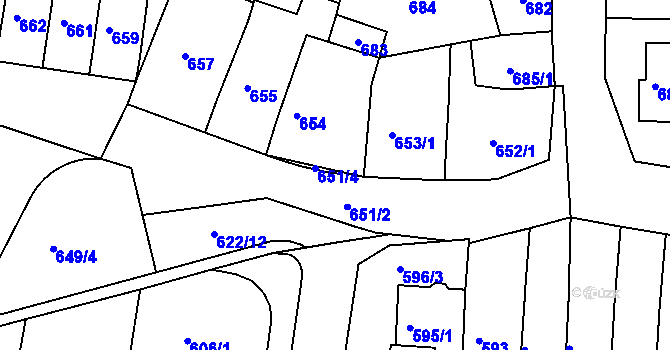 Parcela st. 651/6 v KÚ Jundrov, Katastrální mapa