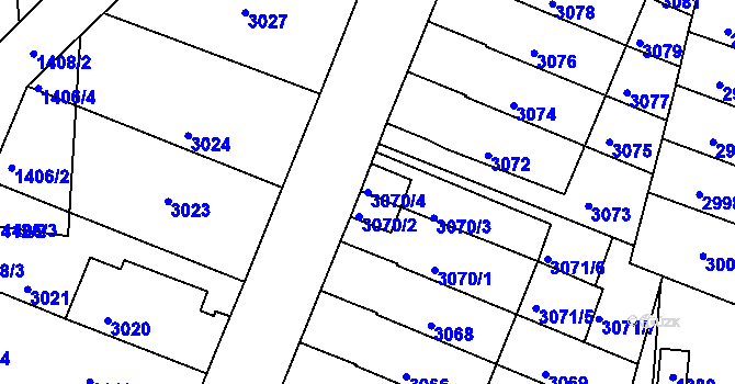 Parcela st. 3070/4 v KÚ Jundrov, Katastrální mapa