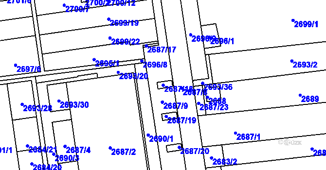 Parcela st. 2687/18 v KÚ Jundrov, Katastrální mapa