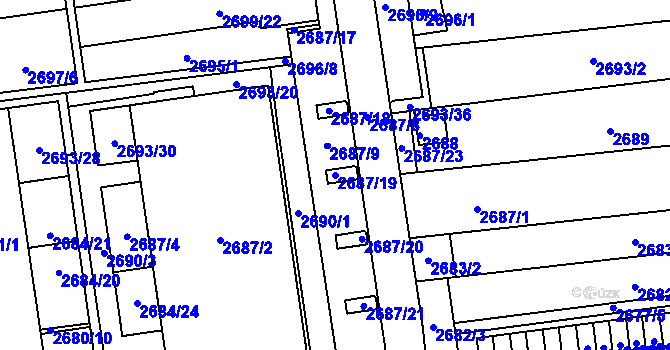 Parcela st. 2687/19 v KÚ Jundrov, Katastrální mapa