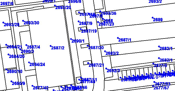 Parcela st. 2687/20 v KÚ Jundrov, Katastrální mapa