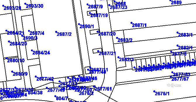 Parcela st. 2687/21 v KÚ Jundrov, Katastrální mapa