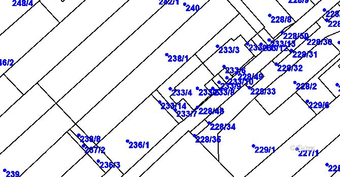 Parcela st. 233/4 v KÚ Jundrov, Katastrální mapa