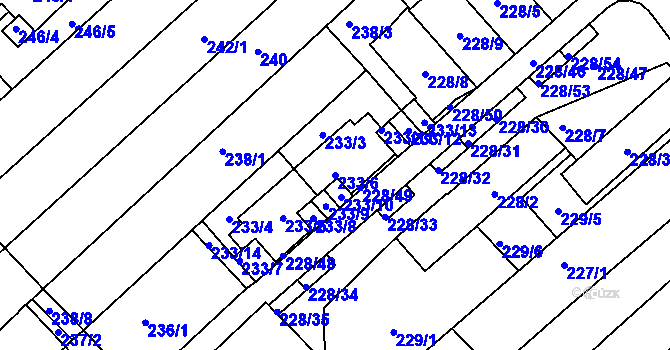 Parcela st. 233/6 v KÚ Jundrov, Katastrální mapa