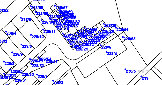 Parcela st. 228/22 v KÚ Jundrov, Katastrální mapa