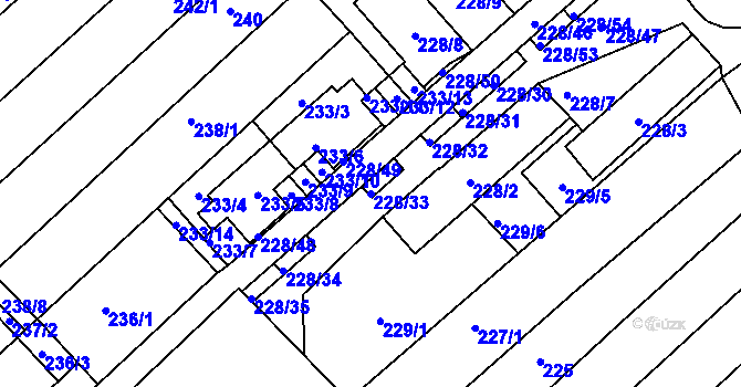 Parcela st. 228/33 v KÚ Jundrov, Katastrální mapa