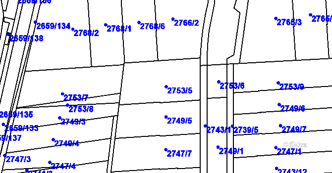 Parcela st. 2753/5 v KÚ Jundrov, Katastrální mapa