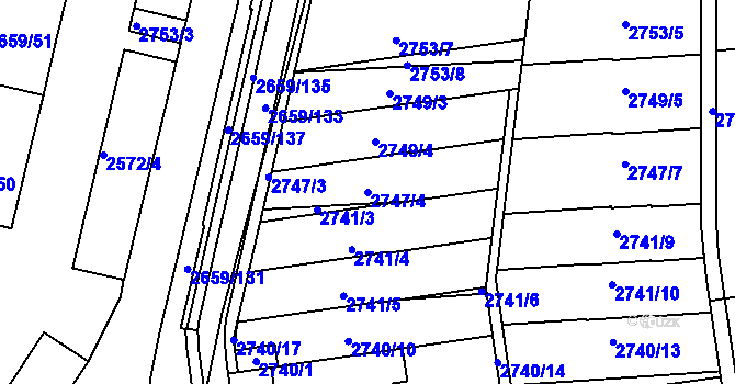 Parcela st. 2747/4 v KÚ Jundrov, Katastrální mapa