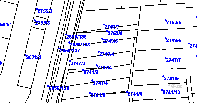 Parcela st. 2749/4 v KÚ Jundrov, Katastrální mapa