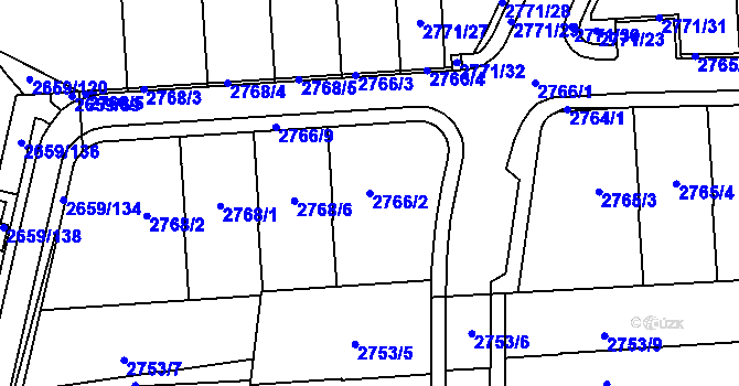 Parcela st. 2766/2 v KÚ Jundrov, Katastrální mapa