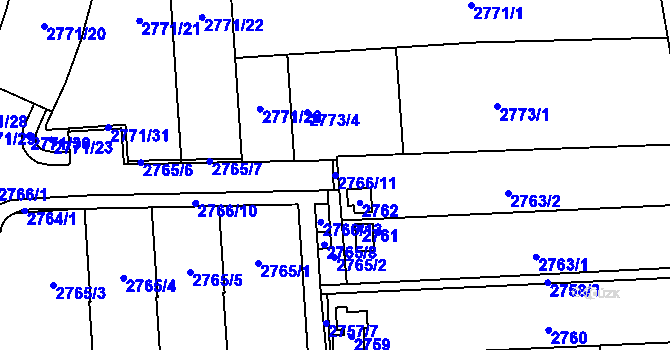 Parcela st. 2766/11 v KÚ Jundrov, Katastrální mapa