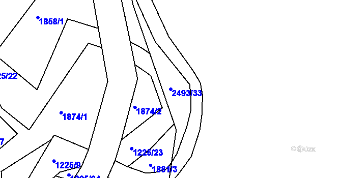 Parcela st. 2493/33 v KÚ Jundrov, Katastrální mapa