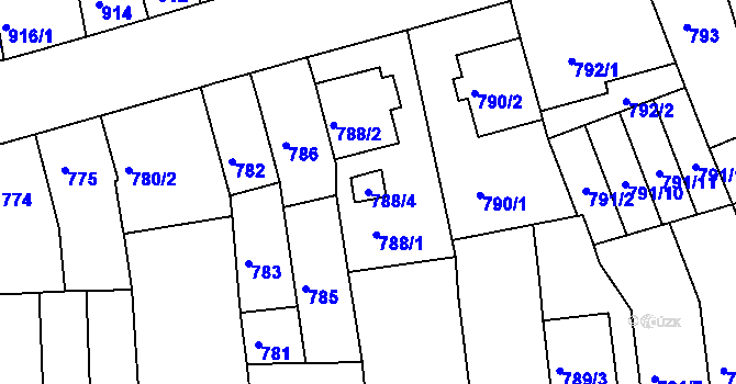 Parcela st. 788/4 v KÚ Jundrov, Katastrální mapa
