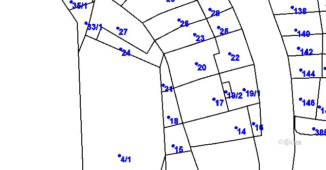 Parcela st. 21 v KÚ Komín, Katastrální mapa