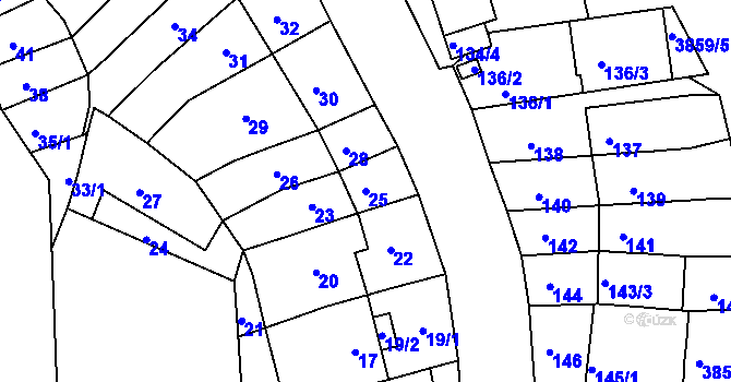 Parcela st. 25 v KÚ Komín, Katastrální mapa