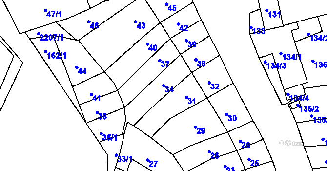 Parcela st. 34 v KÚ Komín, Katastrální mapa