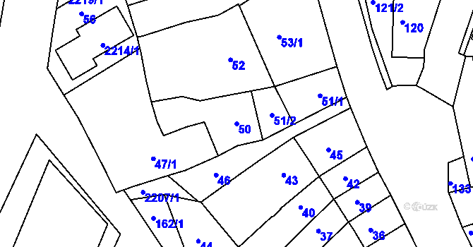 Parcela st. 50 v KÚ Komín, Katastrální mapa