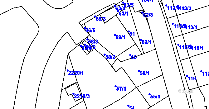 Parcela st. 58/2 v KÚ Komín, Katastrální mapa