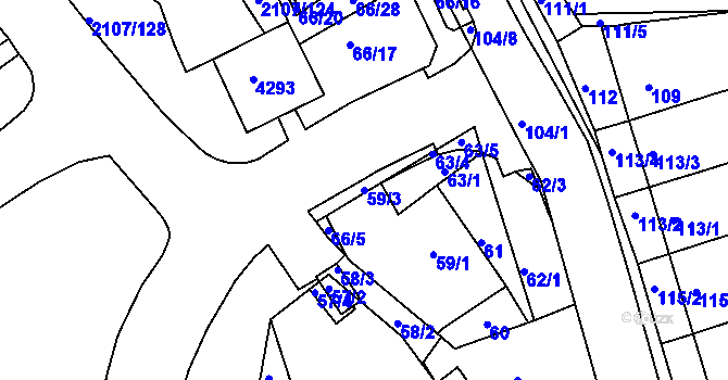 Parcela st. 59/3 v KÚ Komín, Katastrální mapa
