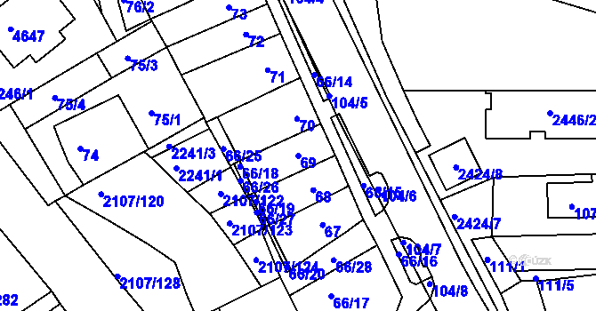 Parcela st. 69 v KÚ Komín, Katastrální mapa