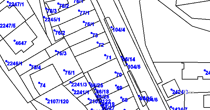 Parcela st. 71 v KÚ Komín, Katastrální mapa