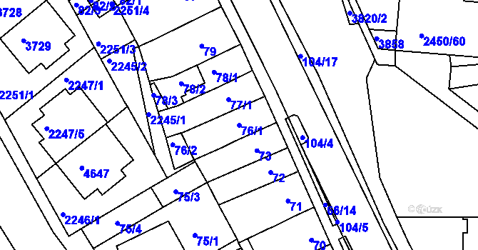 Parcela st. 76/1 v KÚ Komín, Katastrální mapa
