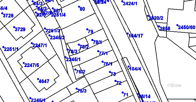 Parcela st. 77/1 v KÚ Komín, Katastrální mapa