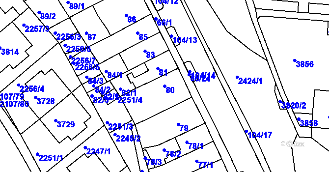Parcela st. 80 v KÚ Komín, Katastrální mapa