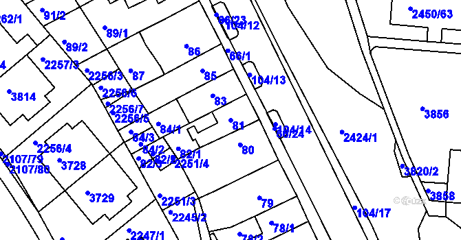 Parcela st. 81 v KÚ Komín, Katastrální mapa