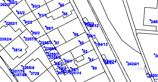 Parcela st. 85 v KÚ Komín, Katastrální mapa