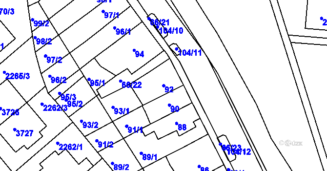 Parcela st. 92 v KÚ Komín, Katastrální mapa