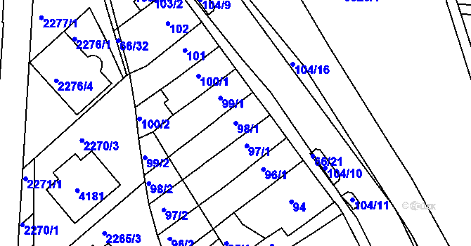 Parcela st. 98/1 v KÚ Komín, Katastrální mapa