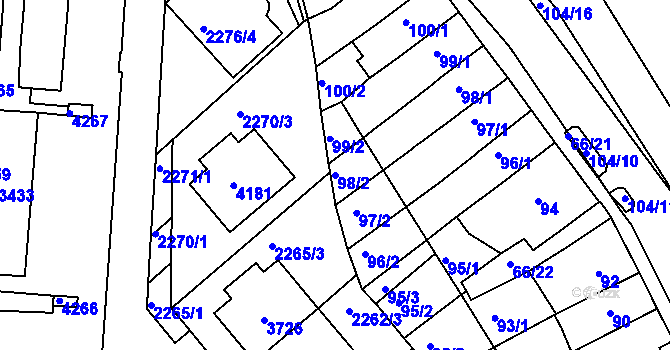 Parcela st. 98/2 v KÚ Komín, Katastrální mapa