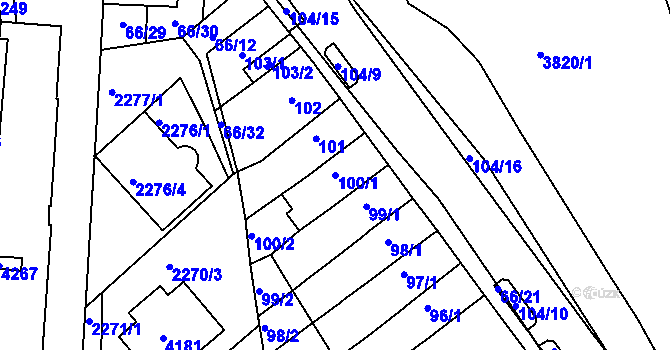 Parcela st. 100/1 v KÚ Komín, Katastrální mapa