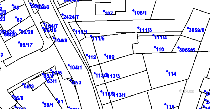Parcela st. 109 v KÚ Komín, Katastrální mapa