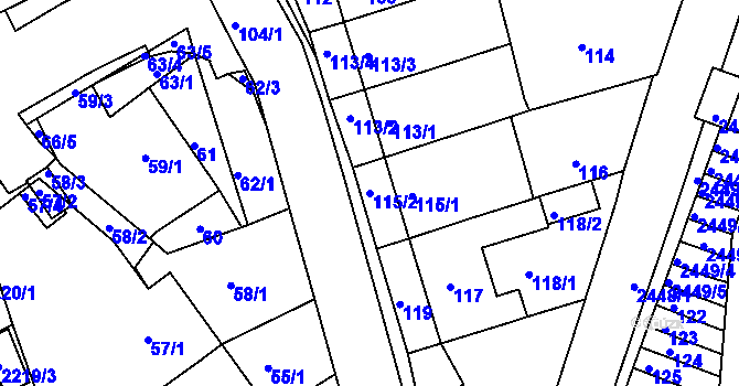 Parcela st. 115/2 v KÚ Komín, Katastrální mapa