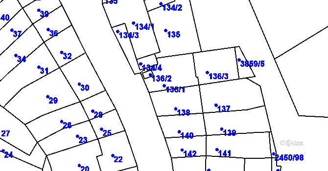 Parcela st. 136/1 v KÚ Komín, Katastrální mapa