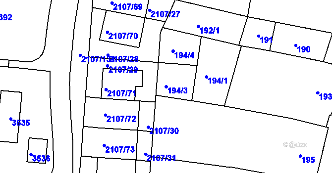 Parcela st. 194/3 v KÚ Komín, Katastrální mapa